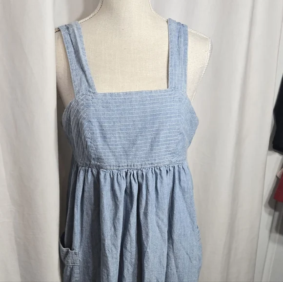 Uncle Frank Denim Midi Dress Front Pockets Sz Small Back Cutout - Picture 2 of 10